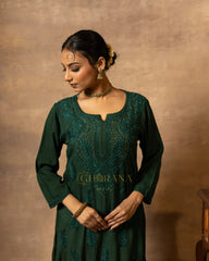 Rayon Green Chikankari Kurta with Mukaish work
