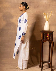 Ananya MulMul Straight kurta White with Dark Blue thread embroidery Gharana
