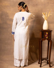 Ananya MulMul Straight kurta White with Dark Blue thread embroidery Gharana