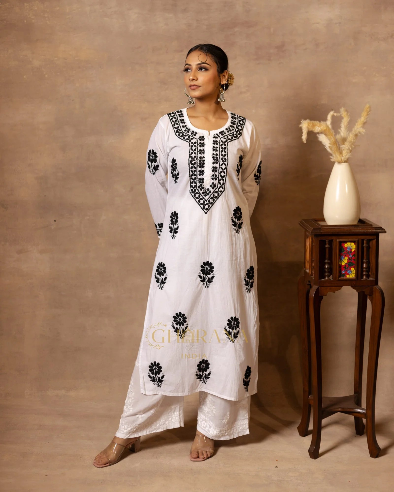 Ananya MulMul Straight kurta White with Black thread embroidery Gharana