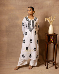 Ananya MulMul Straight kurta White with Black thread embroidery Gharana