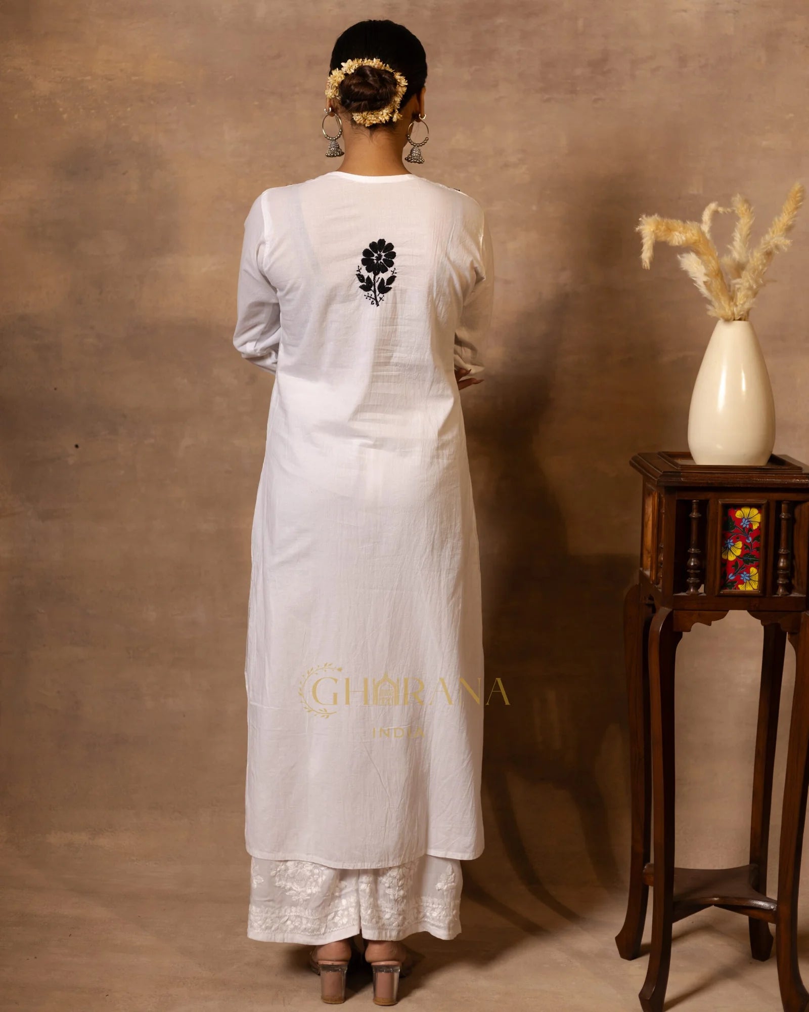 Ananya MulMul Straight kurta White with Black thread embroidery Gharana
