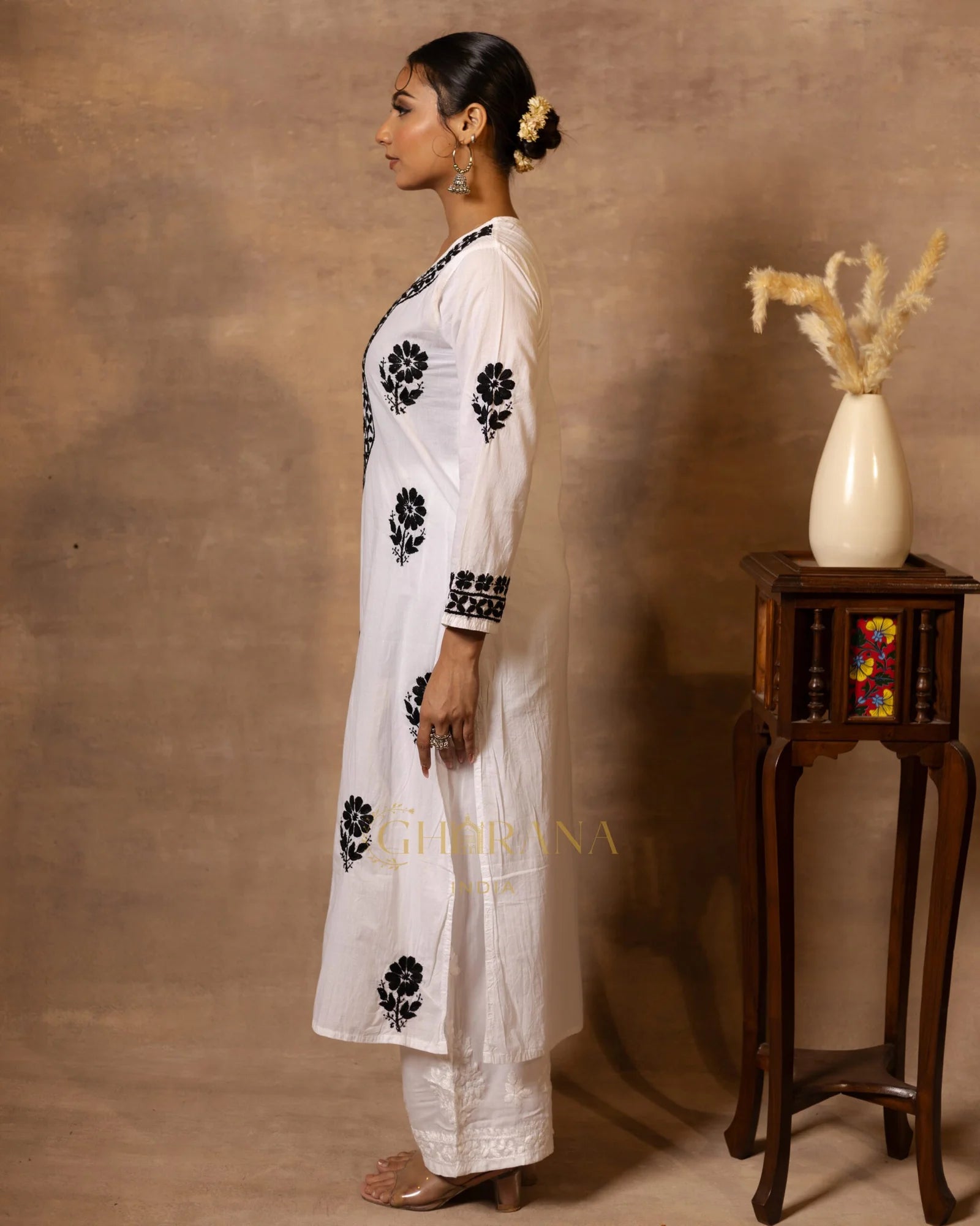 Ananya MulMul Straight kurta White with Black thread embroidery Gharana