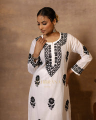 Ananya MulMul Straight kurta White with Black thread embroidery Gharana