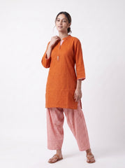 Aira Burnt Orange Cotton Slub Co-ord Set with Blush Check Trousers