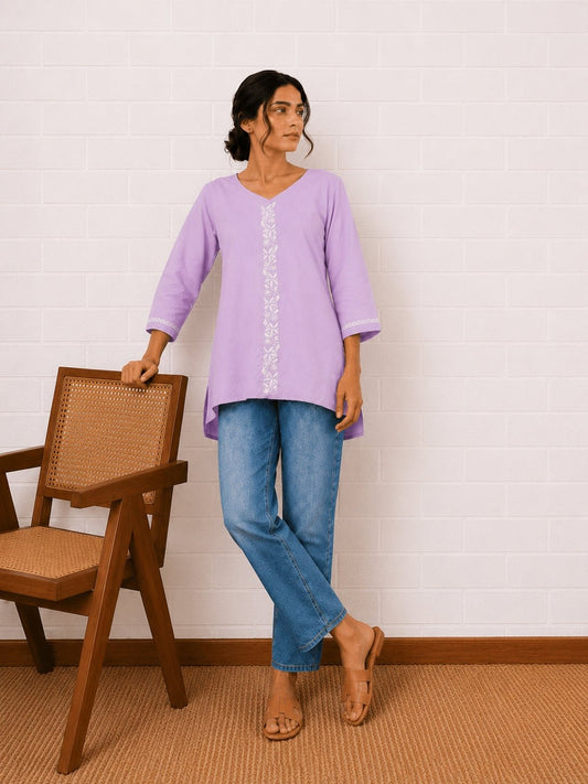 Sahiba Luxury Rayon Lilac Chikankari Top
