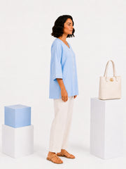 Sahiba Luxury Rayon Powber Blue Chikankari Top