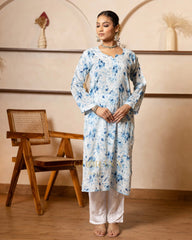 Eesha Chikankari Premium Mulmul Floral Printed Kurta Gharana