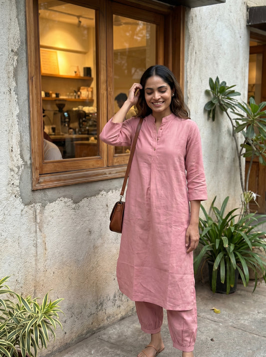 Aira Kurta Co-ord Set in Salmon Pink