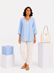 Sahiba Luxury Rayon Powber Blue Chikankari Top