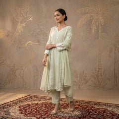 Jashn Premium Muslin Chikankari Soft Sage A Line 3PC Kurta Set with Dupatta