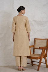 Ruhi Chanderi Chikankari Beige Kurta Set with Embroidered Palazzo