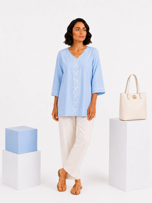 Sahiba Luxury Rayon Powber Blue Chikankari Top