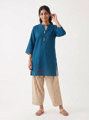 Aira Cobalt Blue Cotton Slub Co-ord Set with Checked Trousers