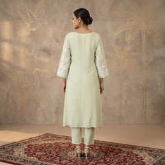 Jashn Premium Muslin Chikankari Soft Sage A Line 3PC Kurta Set with Dupatta
