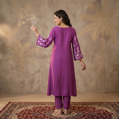 Jashn Premium Muslin Chikankari Purple A Line 3PC Kurta Set with Dupatta