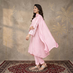 Jashn Premium Muslin Chikankari Light Pink A Line 3PC Kurta Set with Dupatta