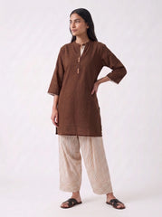 Aira Earthen Brown Cotton Slub Kurta Set with Pinstripe Salwar