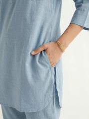 Pocket of Slate Blue Cotton Coord Set for Women