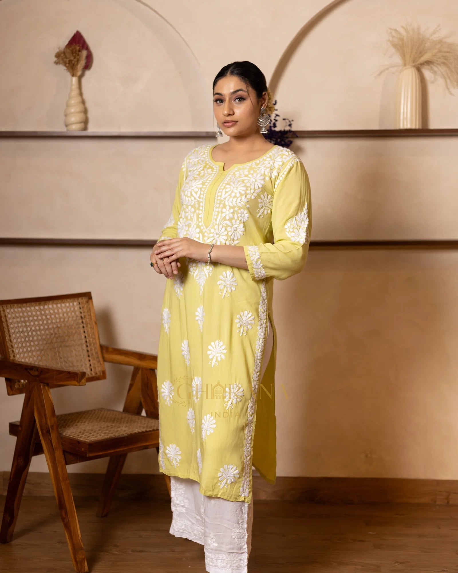 Myra Modal fine cotton chikankari Kurta – Light Green Gharana