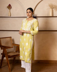 Myra Modal fine cotton chikankari Kurta – Light Green Gharana
