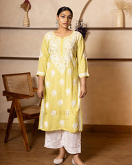 Myra Modal fine cotton chikankari Kurta – Light Green Gharana