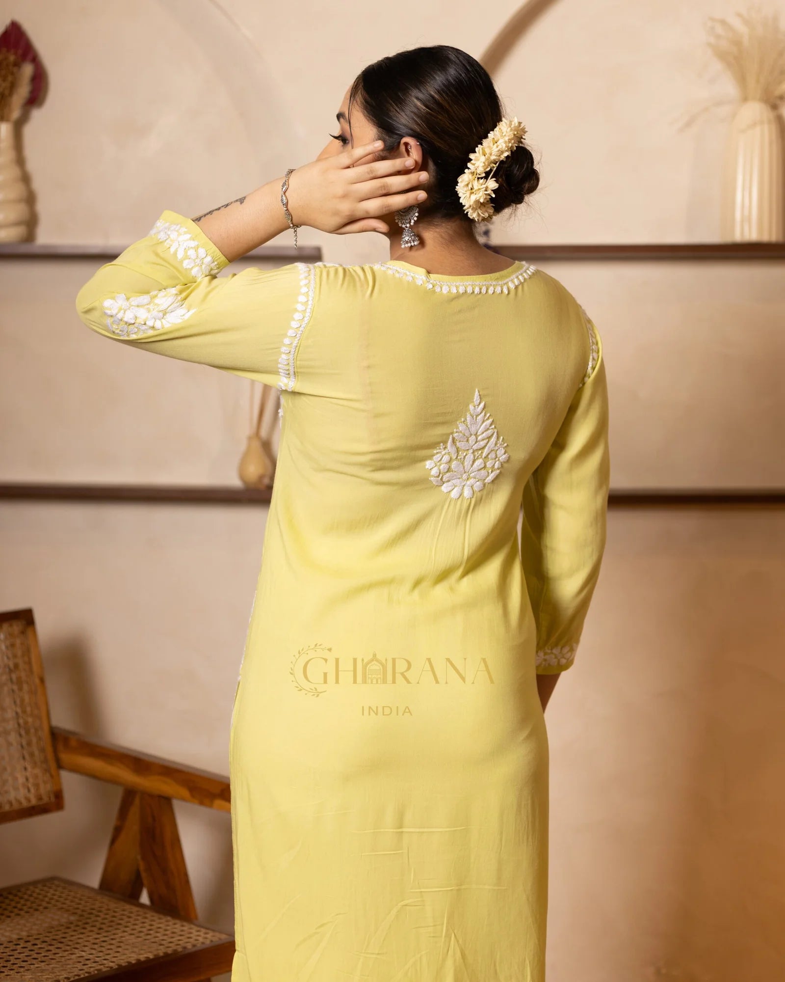 Myra Modal fine cotton chikankari Kurta – Light Green Gharana