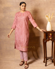 Dobby cotton Chikankari 2 piece suit set with fine hand embroidery- Blush Pink Gharana