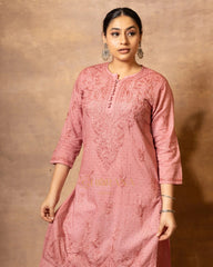 Dobby cotton Chikankari 2 piece suit set with fine hand embroidery- Blush Pink Gharana