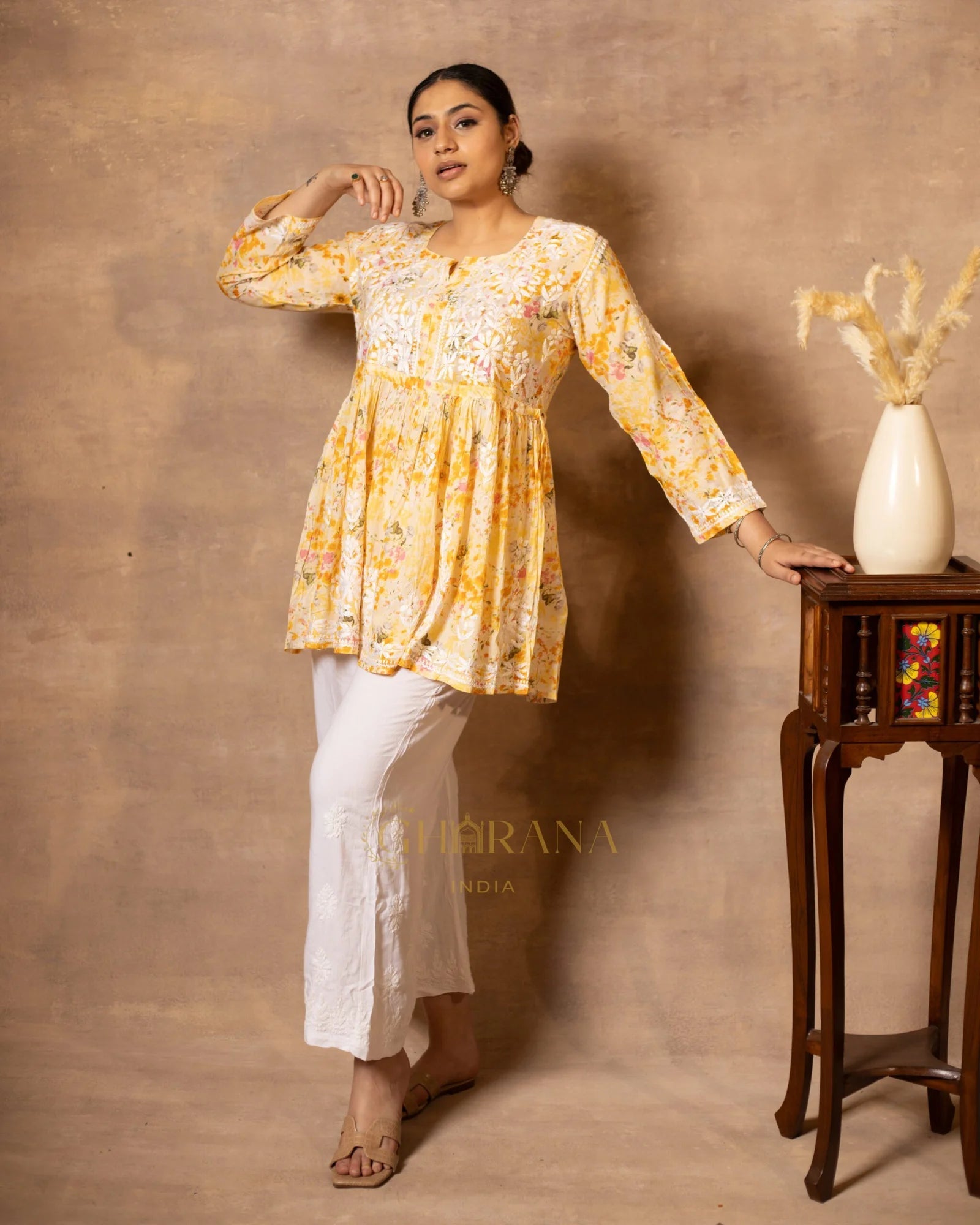 MulMul cotton printed fine embroidery chikankari Top Gharana
