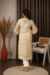 Aadya Chikankari Georgette Floral Printed Kurta – Off White