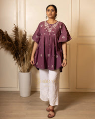 Cotton Chikankari Kaftan – Magenta Gharana
