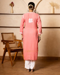 Myra Modal fine cotton chikan kari Kurta - Pink Gharana