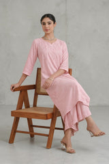 Ruhi Chanderi Chikankari Light pink Kurta Set with Embroidered Palazzo Gharana