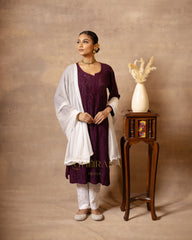 Rayon Maroon Chikankari Embroidered Kurta with Mukaish Work & Straight Pant