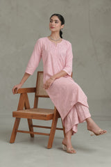 Ruhi Chanderi Chikankari Light pink Kurta Set with Embroidered Palazzo Gharana