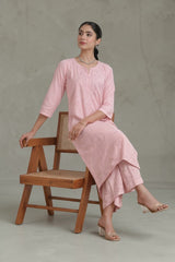 Ruhi Chanderi Chikankari Light pink Kurta Set with Embroidered Palazzo Gharana