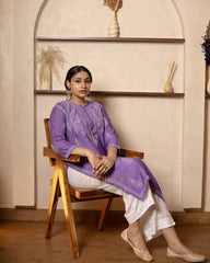 Ruhi Chanderi Chikankari Kurta with Bakhiya work-Purple Gharana