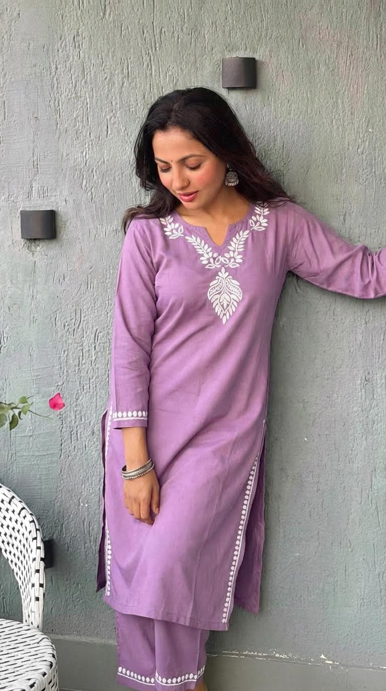 Heer Rayon 2 PC Lavender chikankari kurta set Gharana