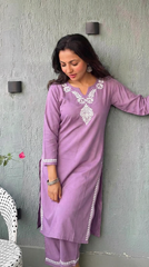 Heer Rayon 2 PC Lavender chikankari kurta set Gharana