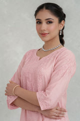 Ruhi Chanderi Chikankari Light pink Kurta Set with Embroidered Palazzo Gharana