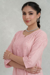 Ruhi Chanderi Chikankari Light pink Kurta Set with Embroidered Palazzo Gharana