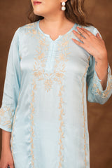 Jashn Chikankari Turquoise Modal Satin 3 PC Kurta Set with Dupatta