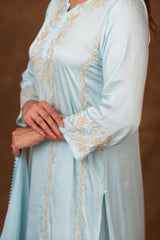 Jashn Chikankari Turquoise Modal Satin 3 PC Kurta Set with Dupatta Gharana