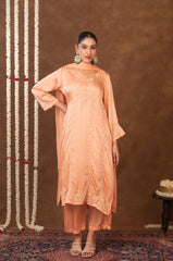Jashn Chikankari Peach Modal Satin 3 PC Kurta Set with Dupatta Gharana