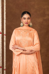 Jashn Chikankari Peach Modal Satin 3 PC Kurta Set with Dupatta Gharana
