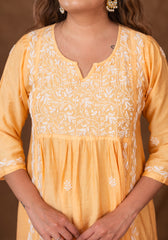 Jashn Chikankari Mustard Nyra Cut 3PC Kurta Set with Dupatta Gharana