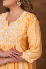 Jashn Chikankari Mustard Nyra Cut 3PC Kurta Set with Dupatta Gharana