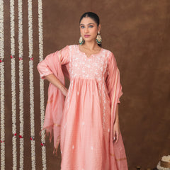 Jashn Chikankari Old Rose Nyra Cut 3PC Kurta Set with Dupatta Gharana