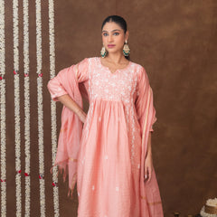 Jashn Chikankari Old Rose Nyra Cut 3PC Kurta Set with Dupatta Gharana